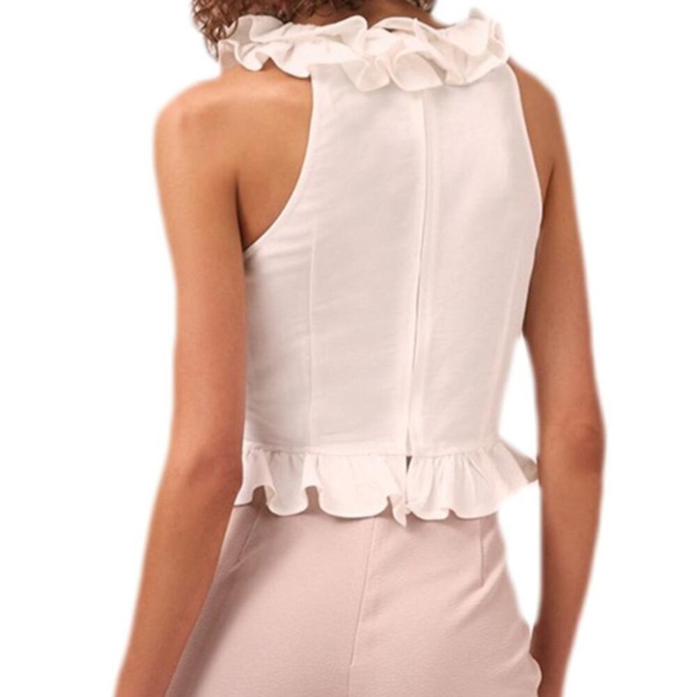 C/MEO Collective Linen Blend Cropped Ruffle Tank Blouse size S NWT Ivory - Picture 9 of 11